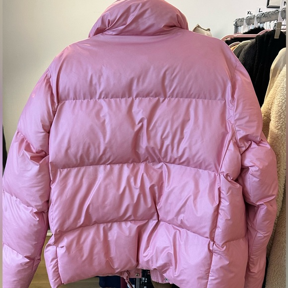 Rains Quilted Padded Oversized Matte-Shell Pink Puffer Ski Jacket, Size Medium - Picture 7 of 7